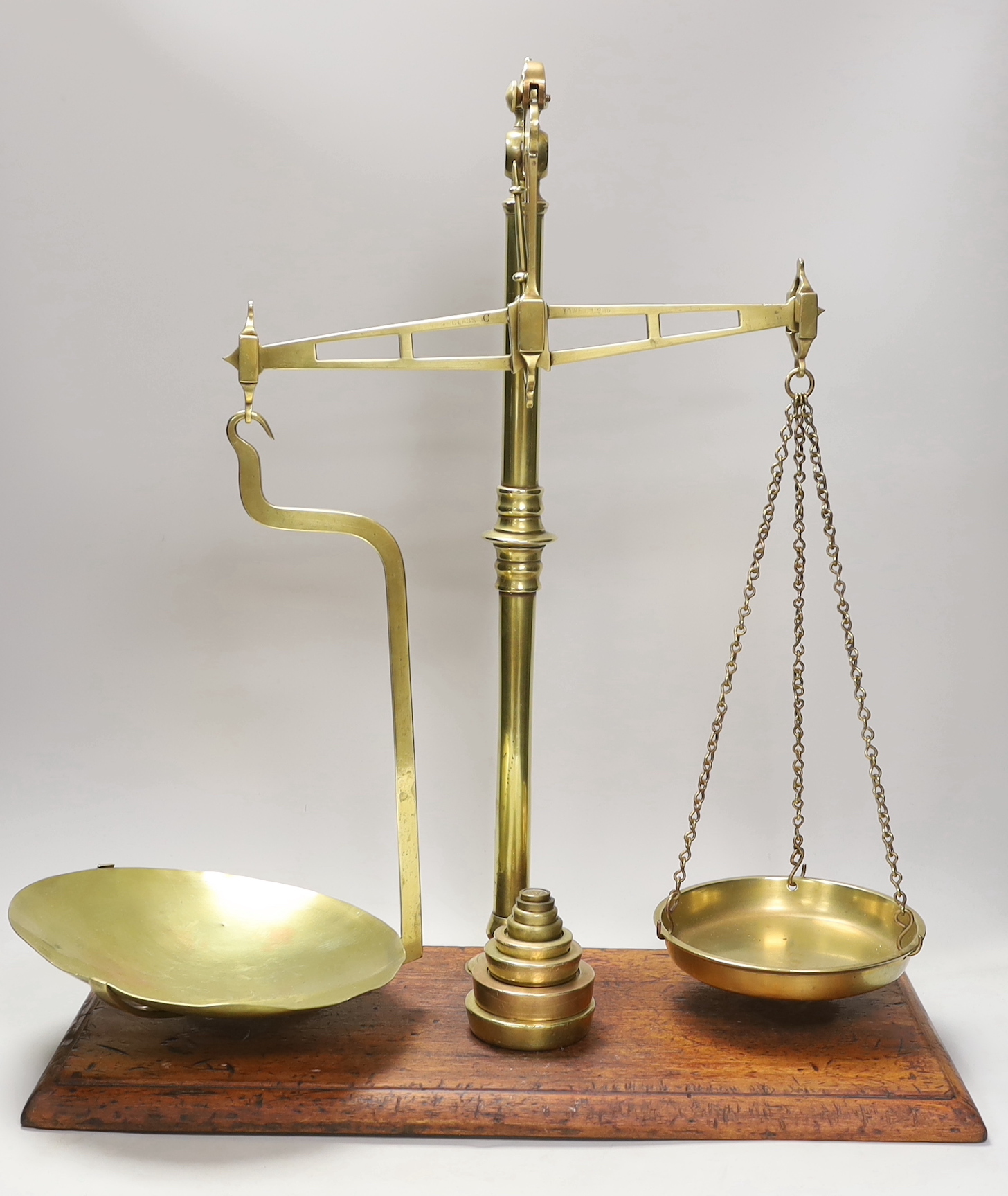 A set of Victorian brass balance scales and weights